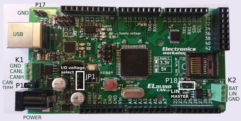Elduino CAN128 V1,0 connections
